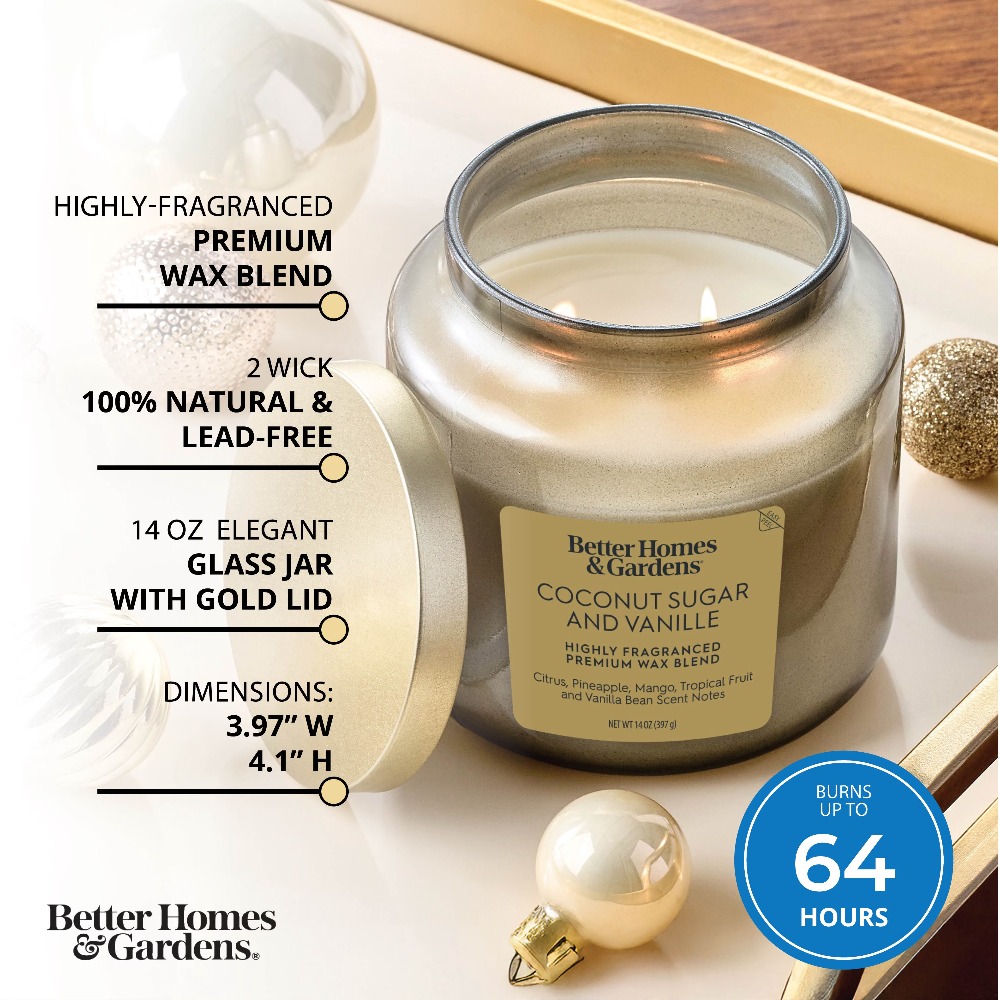 Coconut Wax Flake - 2-Wick Gold Glass Jar Candle with