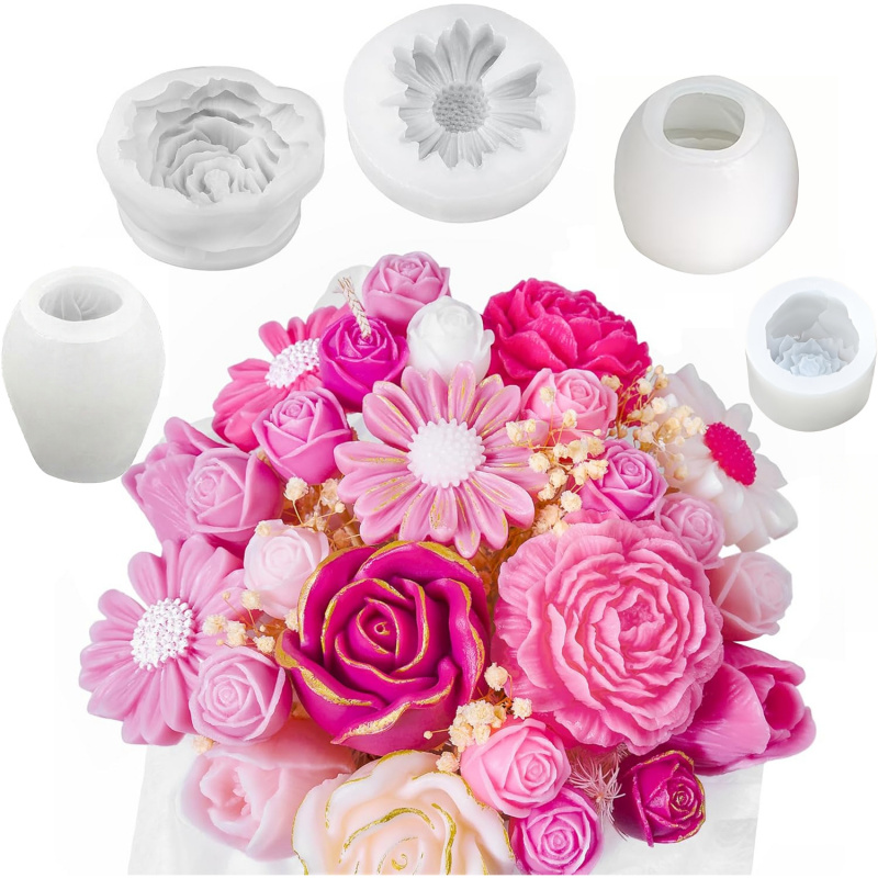 5Flower Candle Mold Set，3D Flo - Candle Making Kits 评论和价格